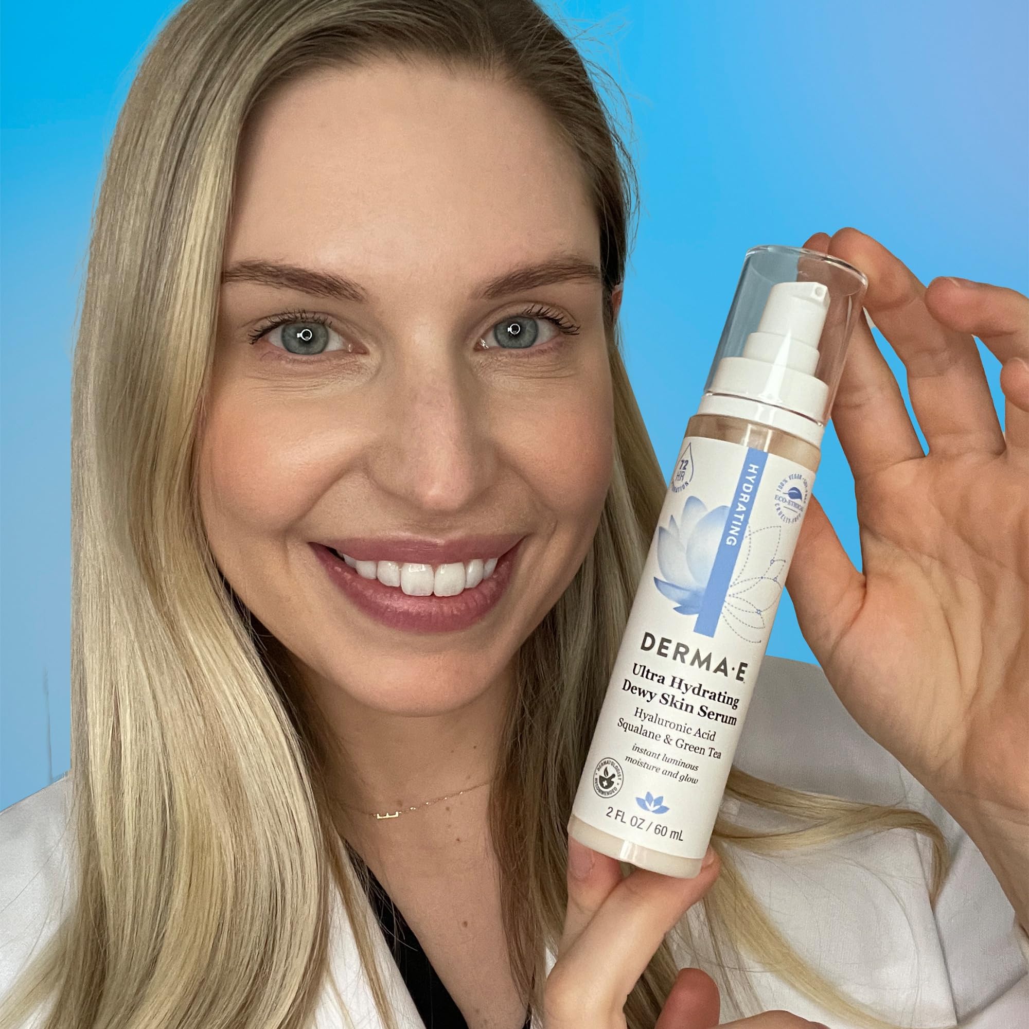 Derma E ingredients label closeup highlighting natural, barrier-supporting actives