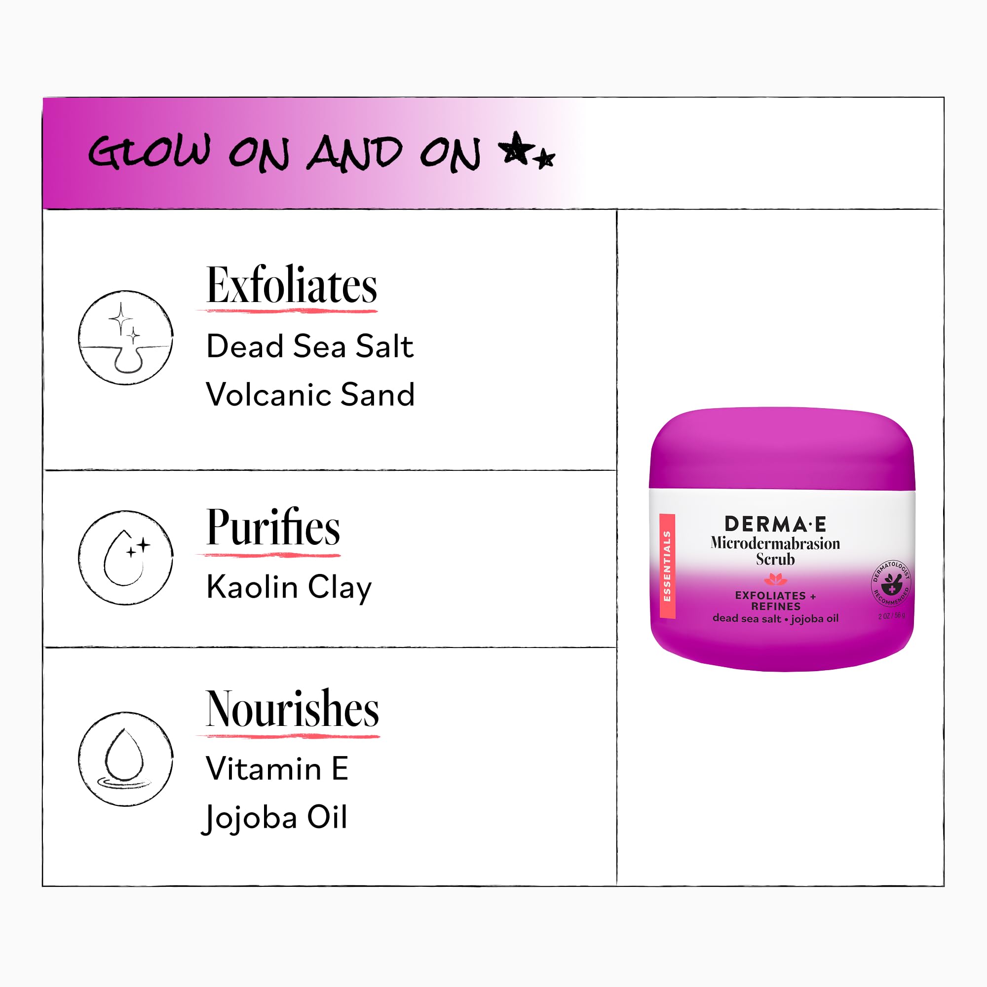 DERMA E label detail showing ingredient list and clean-beauty claims