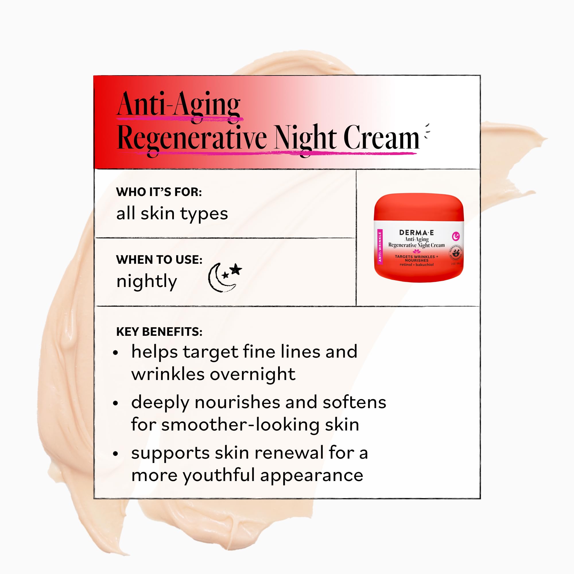 Derma E jar in hand to show 2 oz scale and portable nightly routine benefit