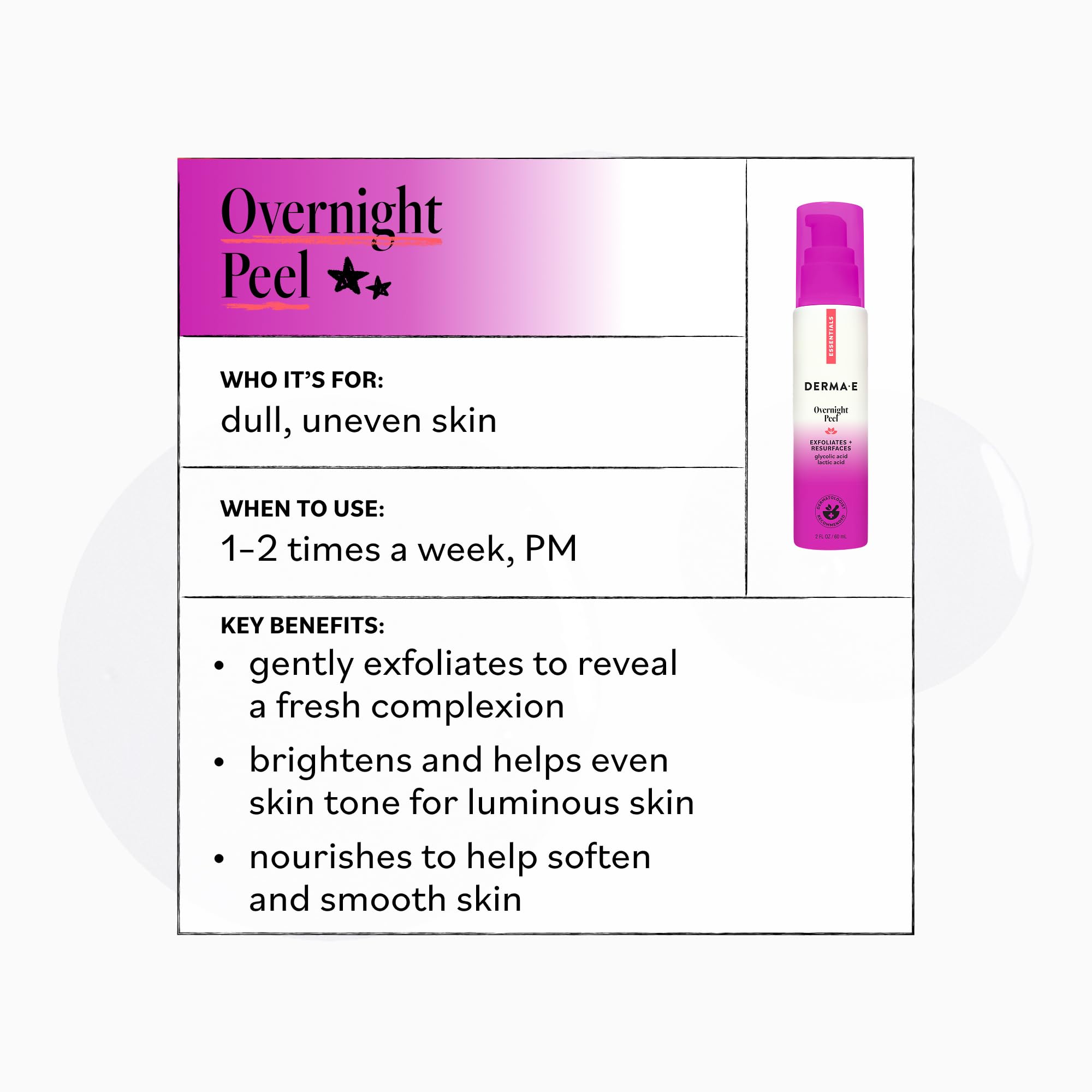 Derma E application on cheek modeling overnight brightening benefit