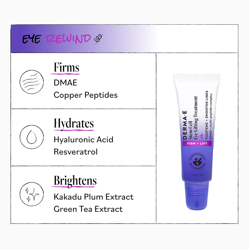 Derma E recyclable packaging label closeup, eco-friendly material and benefit