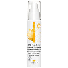 Derma E tube beside ruler showing 2 fl oz size and travel-friendly benefit