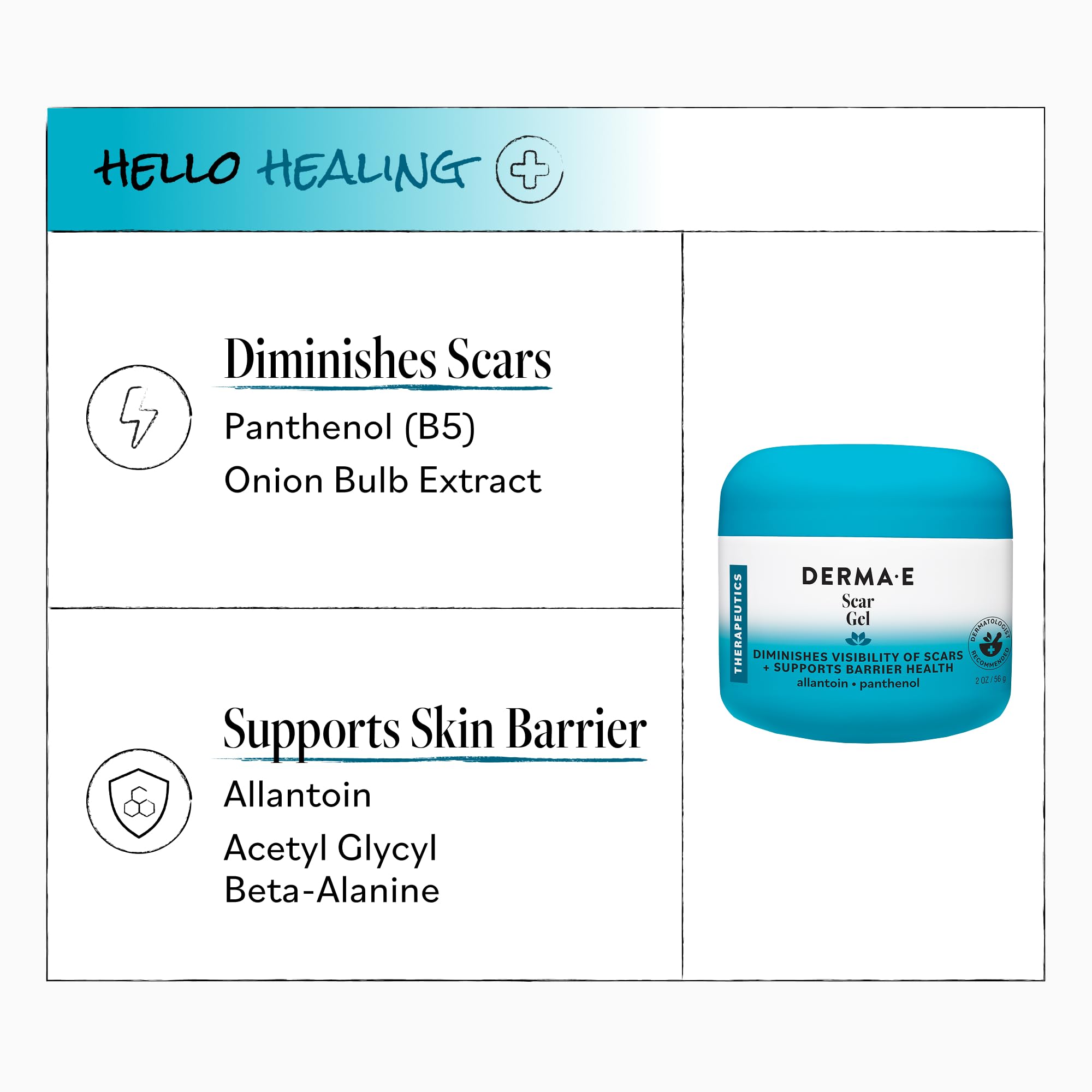 Derma E product label listing panthenol and onion extract benefits