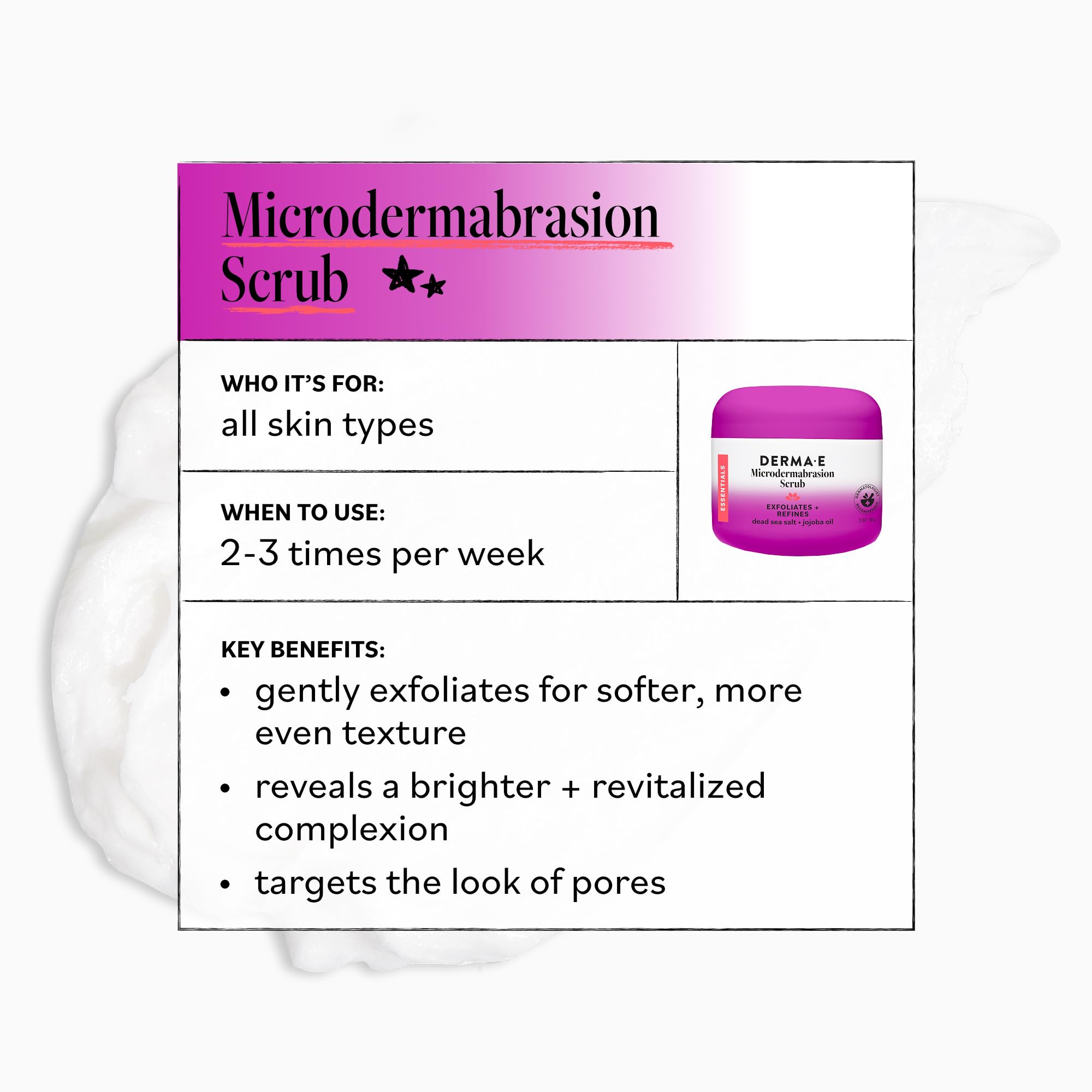 DERMA E tube next to hand illustrating the 2 oz size