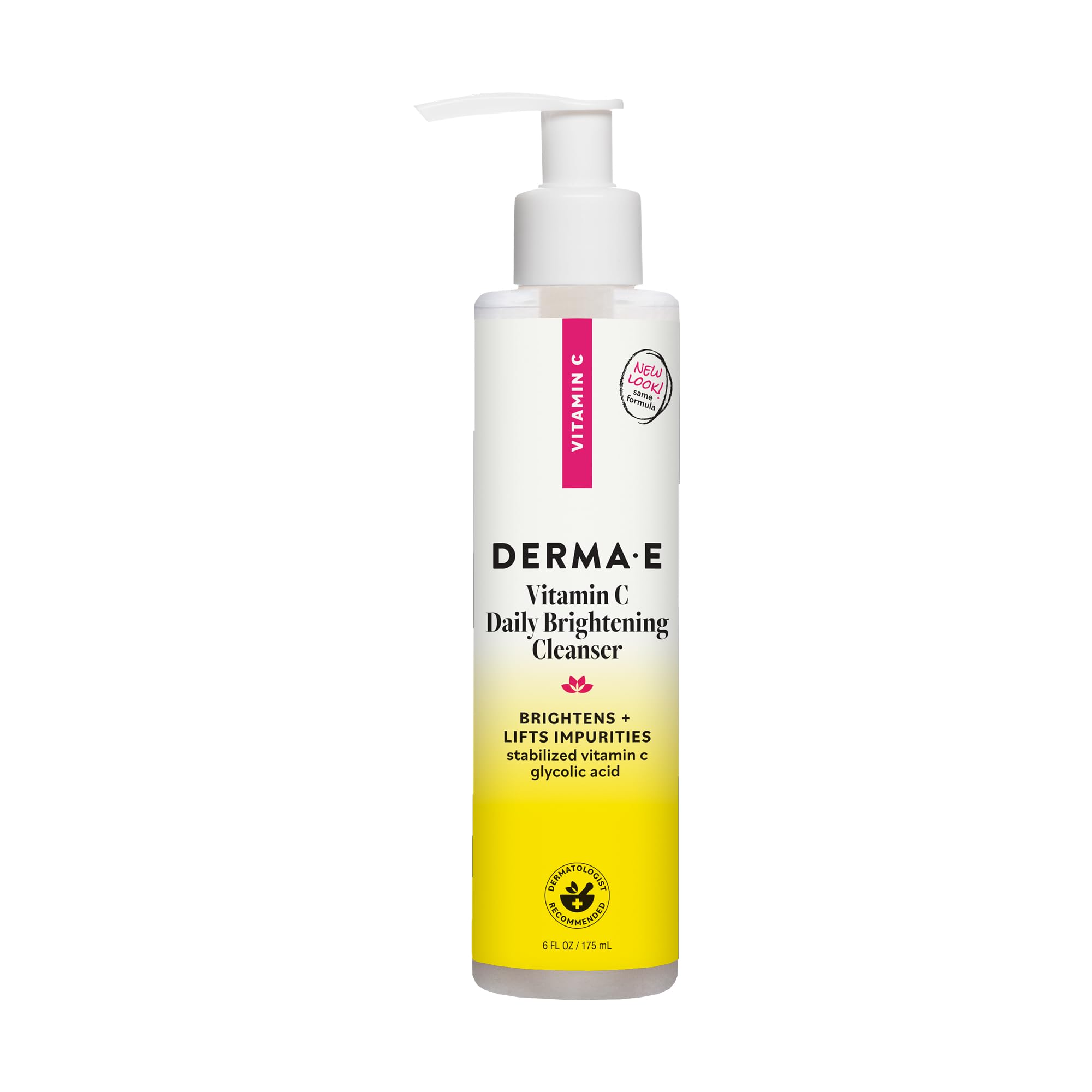 Derma E front bottle view showing brightening face wash benefits