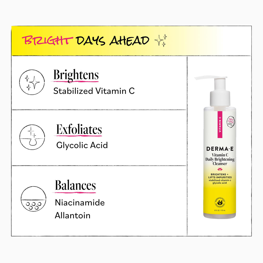 Derma E cleanser staged on bathroom counter for morning routine
