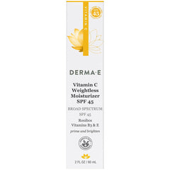 Derma E front packaging showing weightless brightening moisturizer and SPF benefit