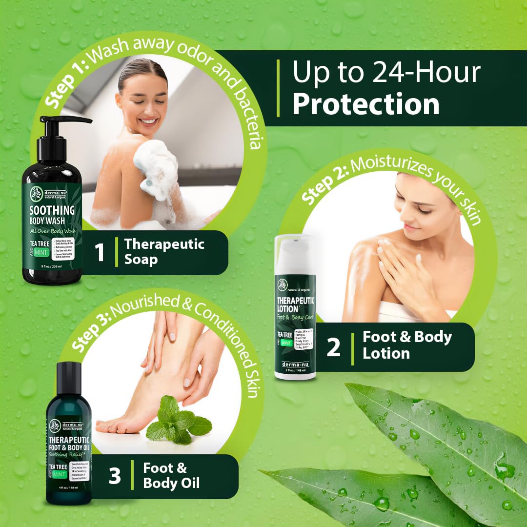 Derma-Nu 8oz bottle held in hand showing portable travel-friendly size