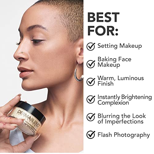 Dermablend powder applied with brush for long-lasting, smudge-resistant wear