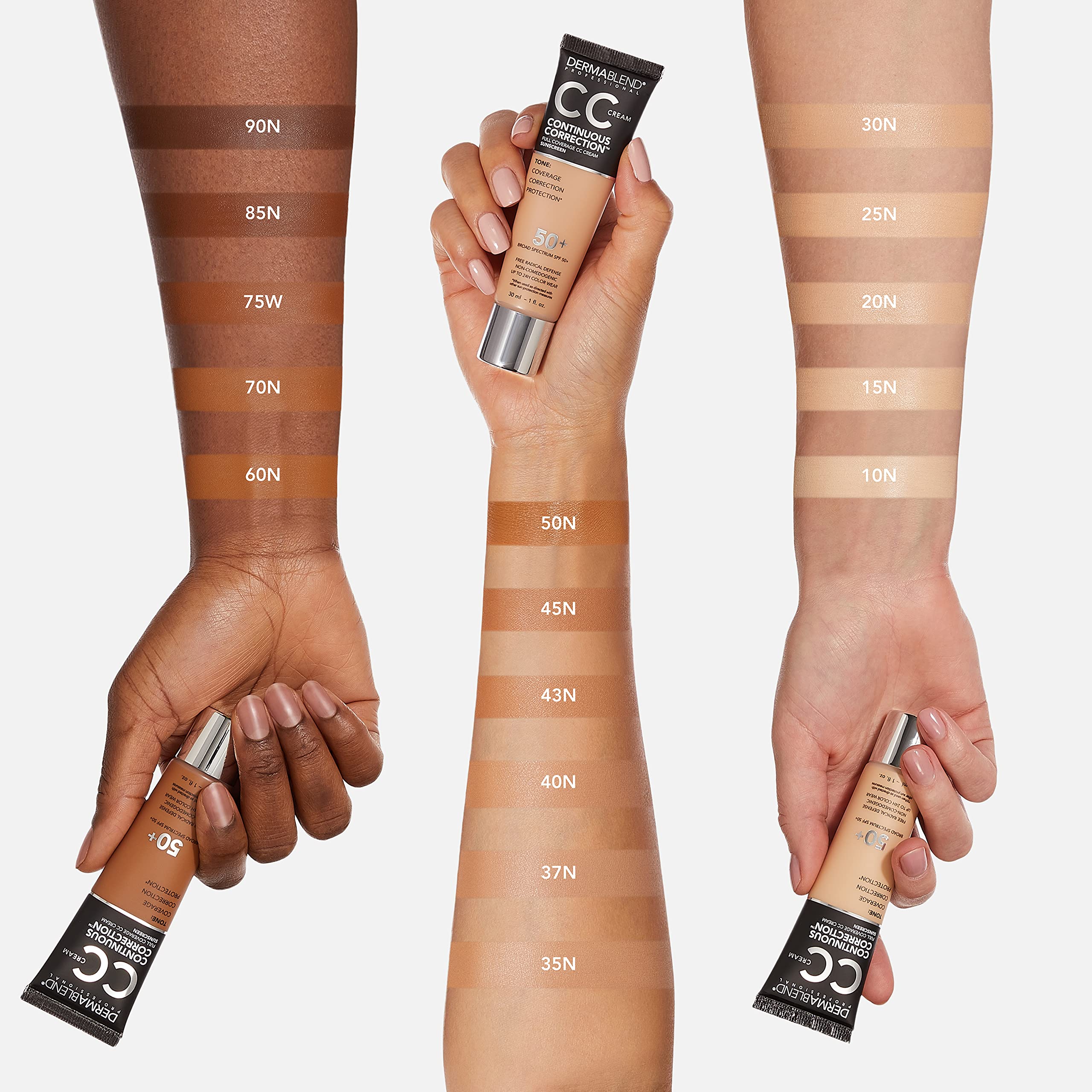 Dermablend CC Cream arm swatch comparison showing true-to-shade coverage