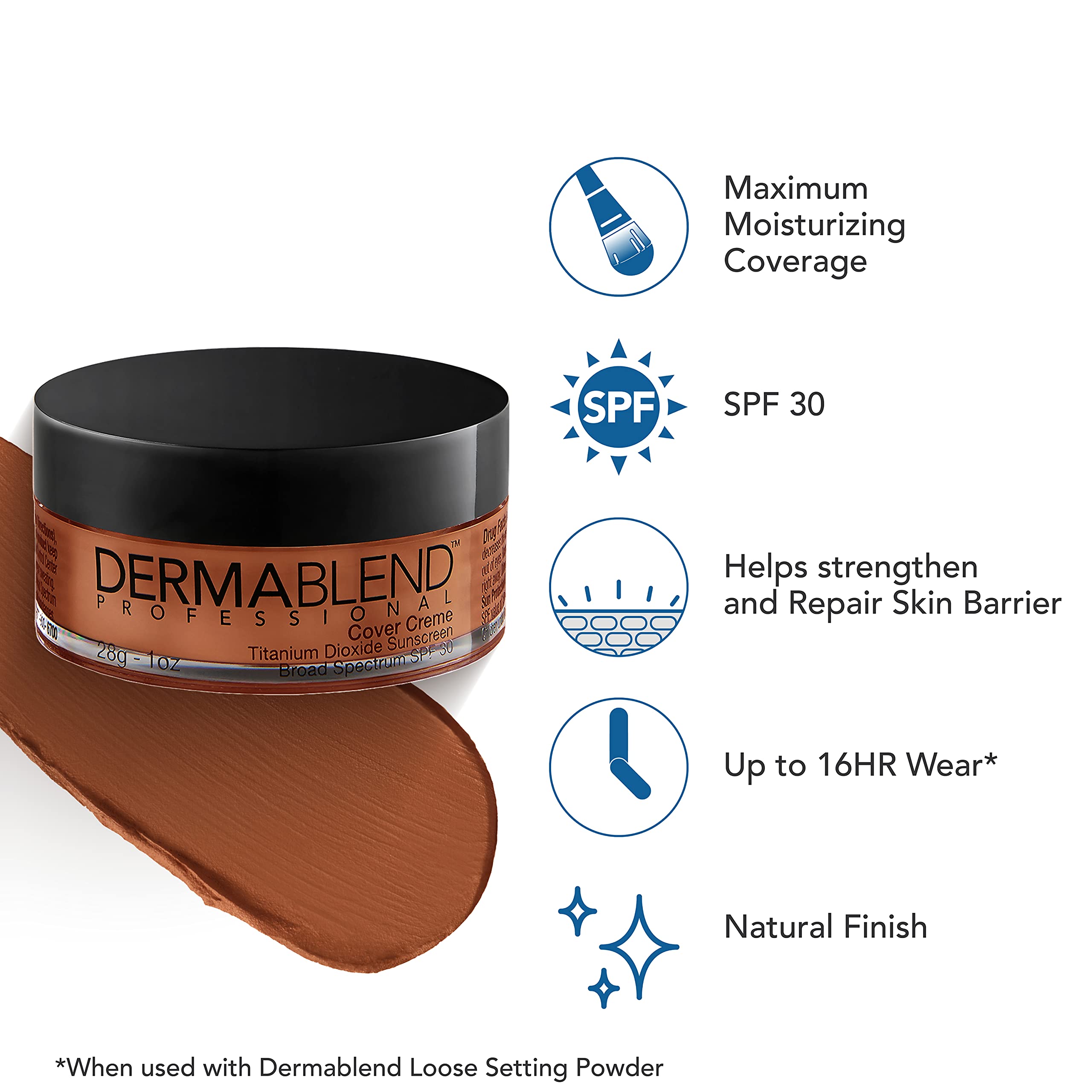 Dermablend cover crème open jar top view highlighting rich pigment payoff