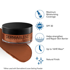 Dermablend cover crème open jar top view highlighting rich pigment payoff