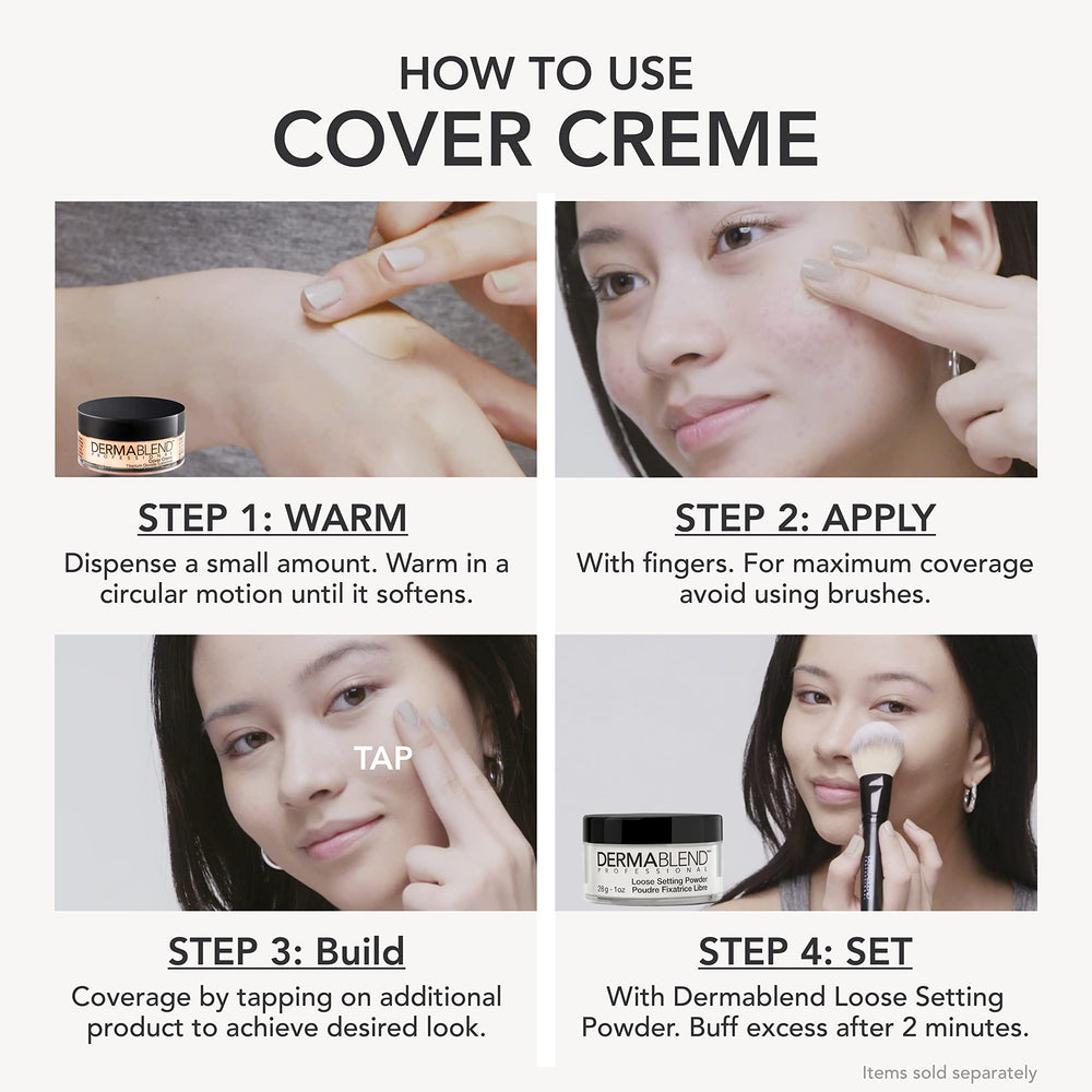 Dermablend jar with spatula showing hygienic application and precise coverage