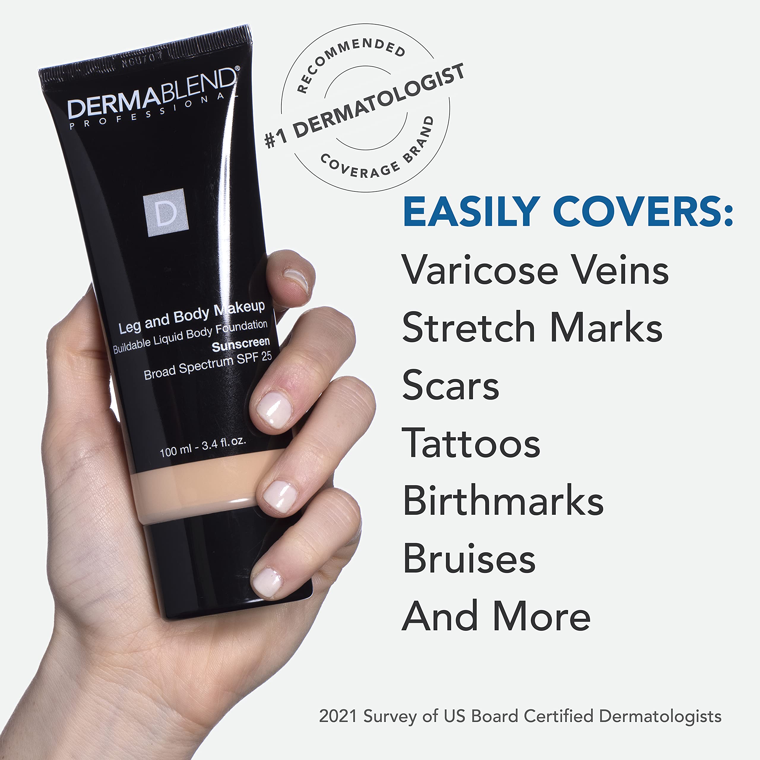 Dermablend covering varicose vein close-up showing effective camouflage