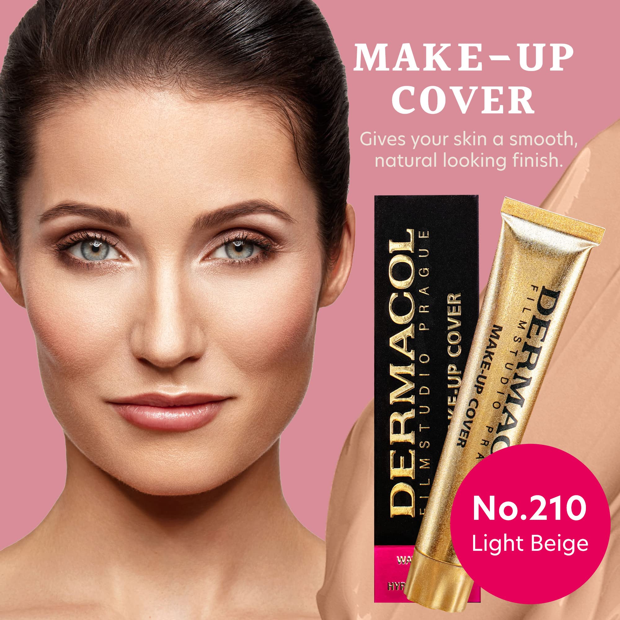 Dermacol being applied with makeup brush providing controlled buildable coverage benefit