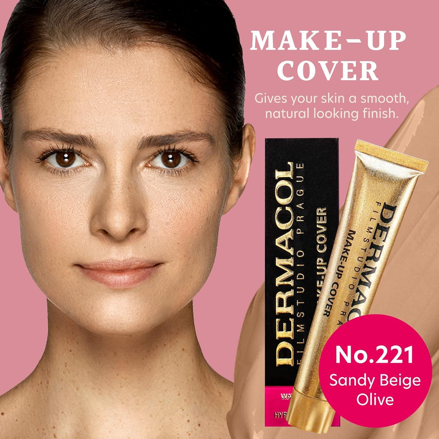 Dermacol swatch on applicator illustrating concentrated pigment payoff