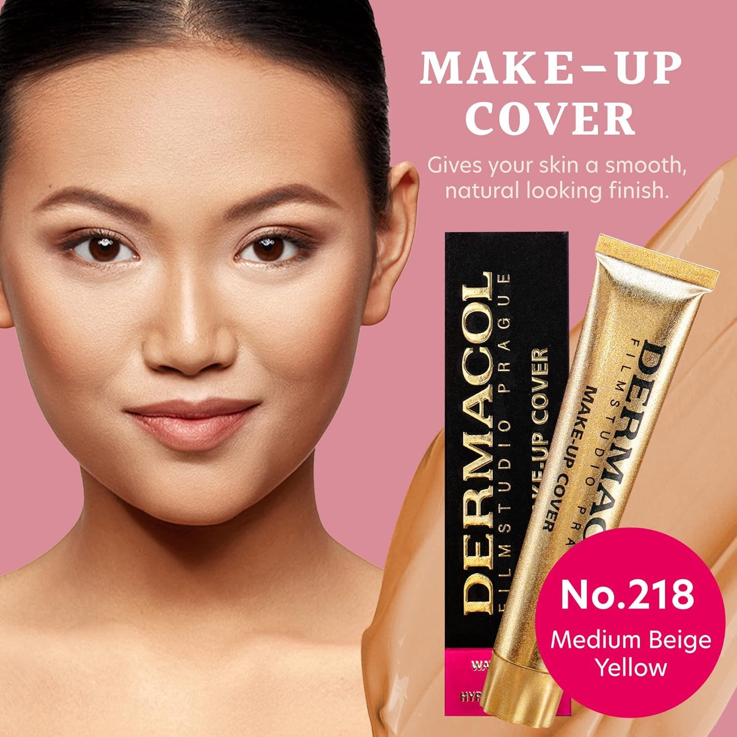 Dermacol texture swipe showing creamy matte coverage and blendability benefit