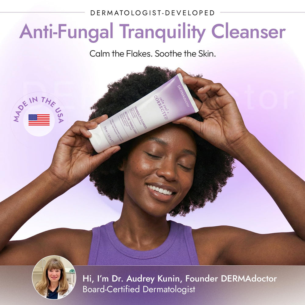 DERMAdoctor using cleanser on face showing gentle removal of flakes benefit