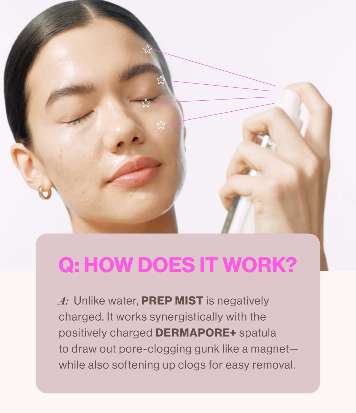 DERMAFLASH prep mist in use with DERMAPORE+ device, improves extractions benefit