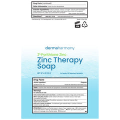 Dermaharmony label detail showing 2% zinc pyrithione active ingredient
