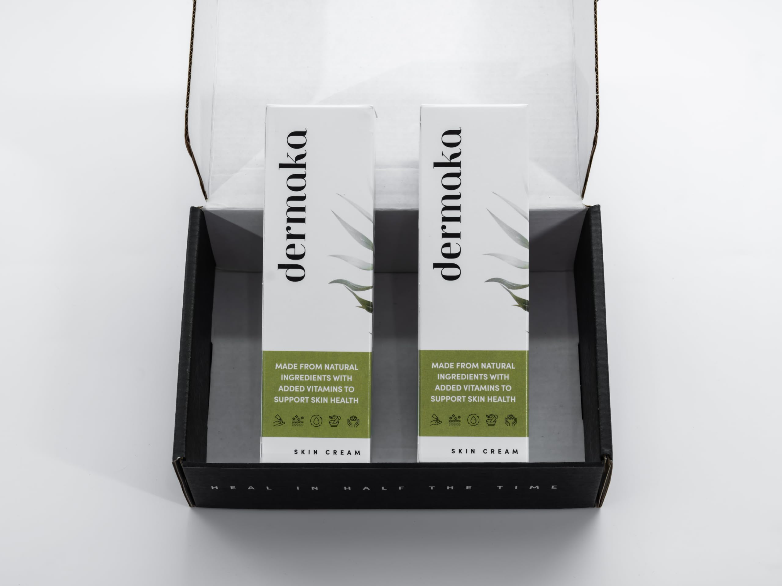 Dermaka tube on bathroom counter in lifestyle setting for everyday skincare routine