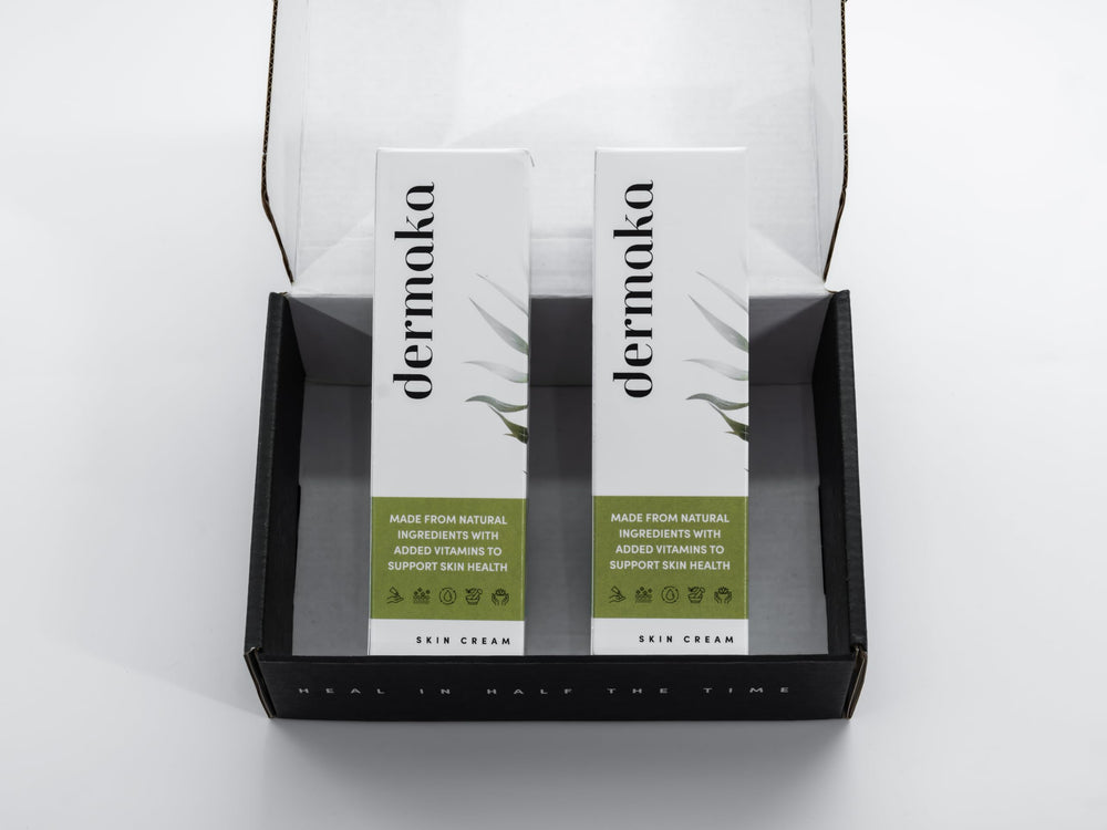 Dermaka tube on bathroom counter in lifestyle setting for everyday skincare routine