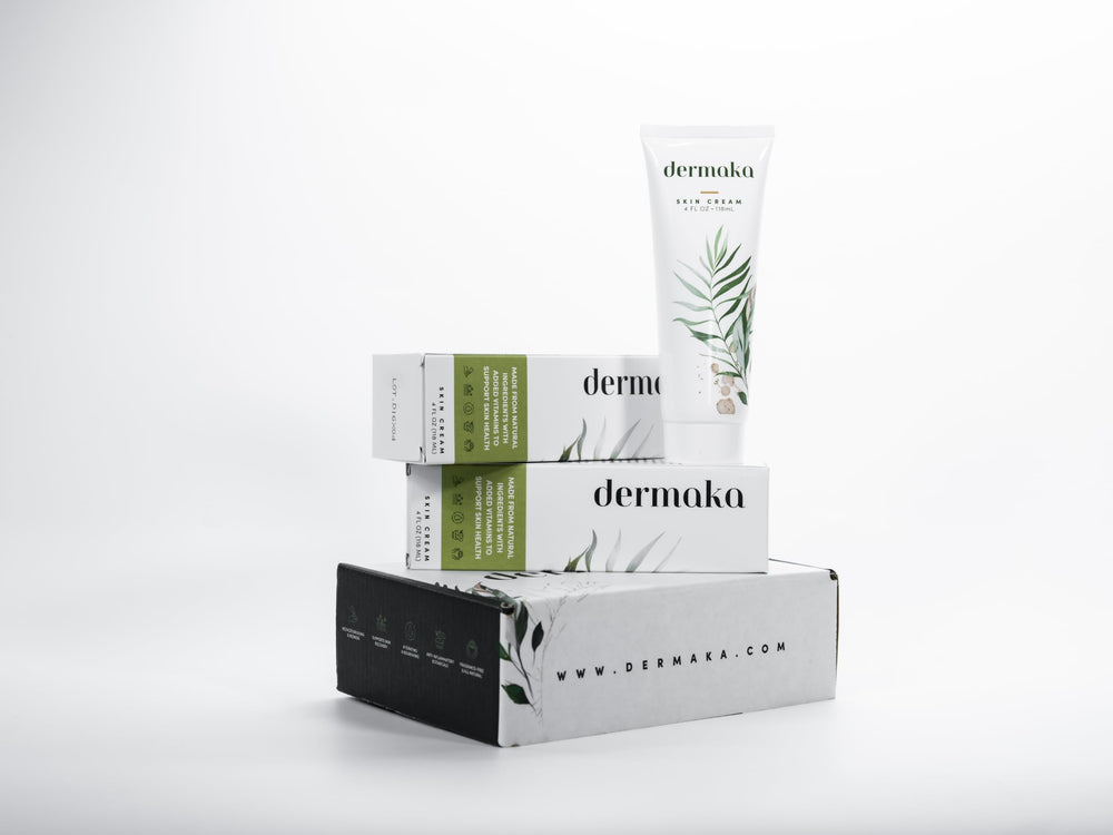 Dermaka tubes beside common objects for size comparison and travel convenience