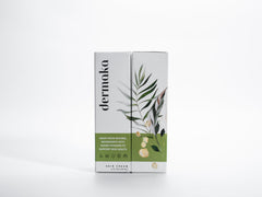 Dermaka tube closeup label highlighting ingredients and easy-squeeze convenience