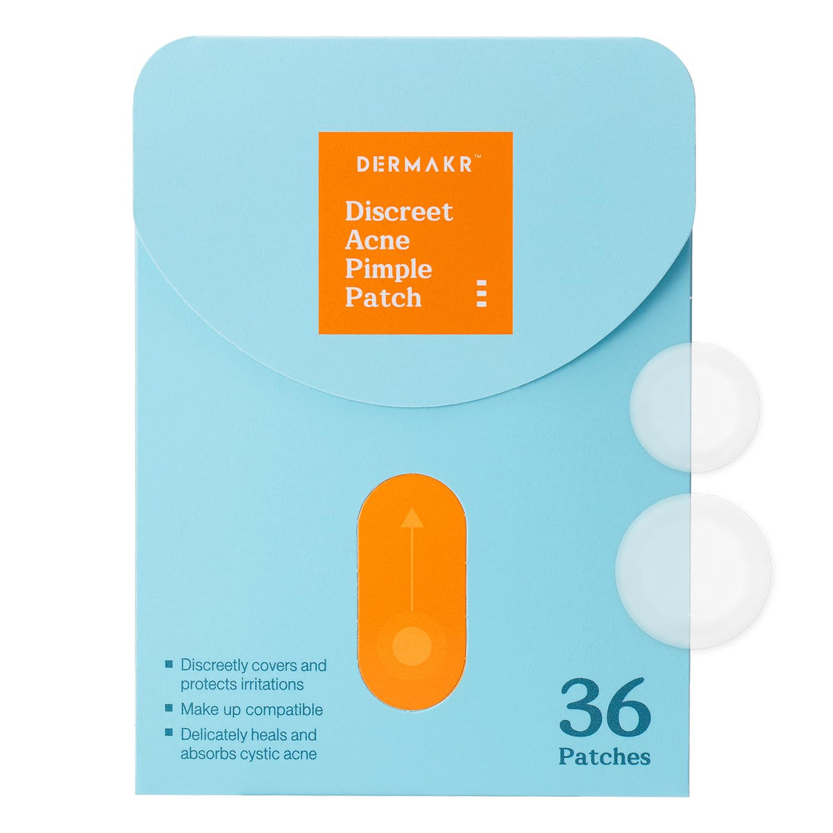 DERMAKR front packaging showing discreet acne patch benefits