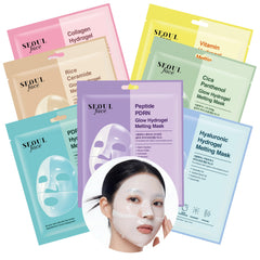 DERMAL front box showing seven hydrogel mask variety for convenience