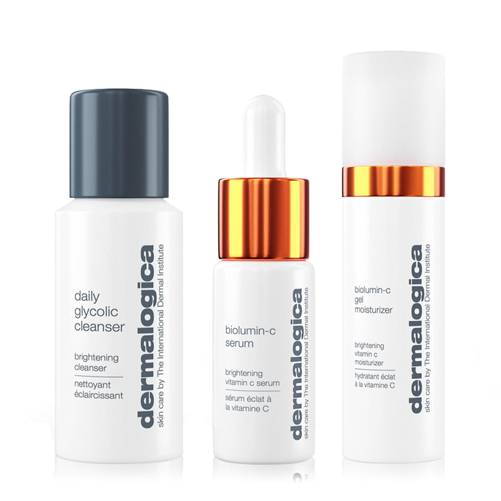 Dermalogica kit box front view showing full brightening set and clear labeling benefit