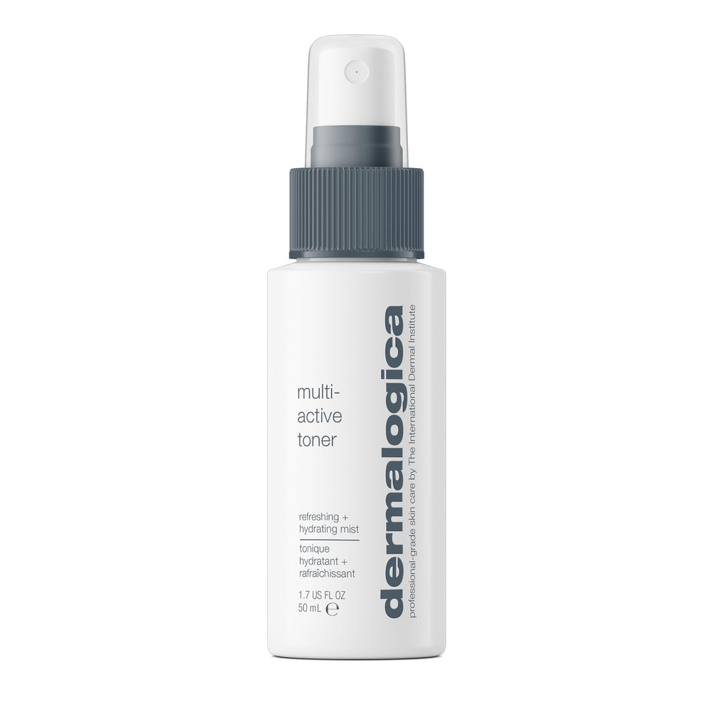 Dermalogica bottle front view shows compact design and clear benefits