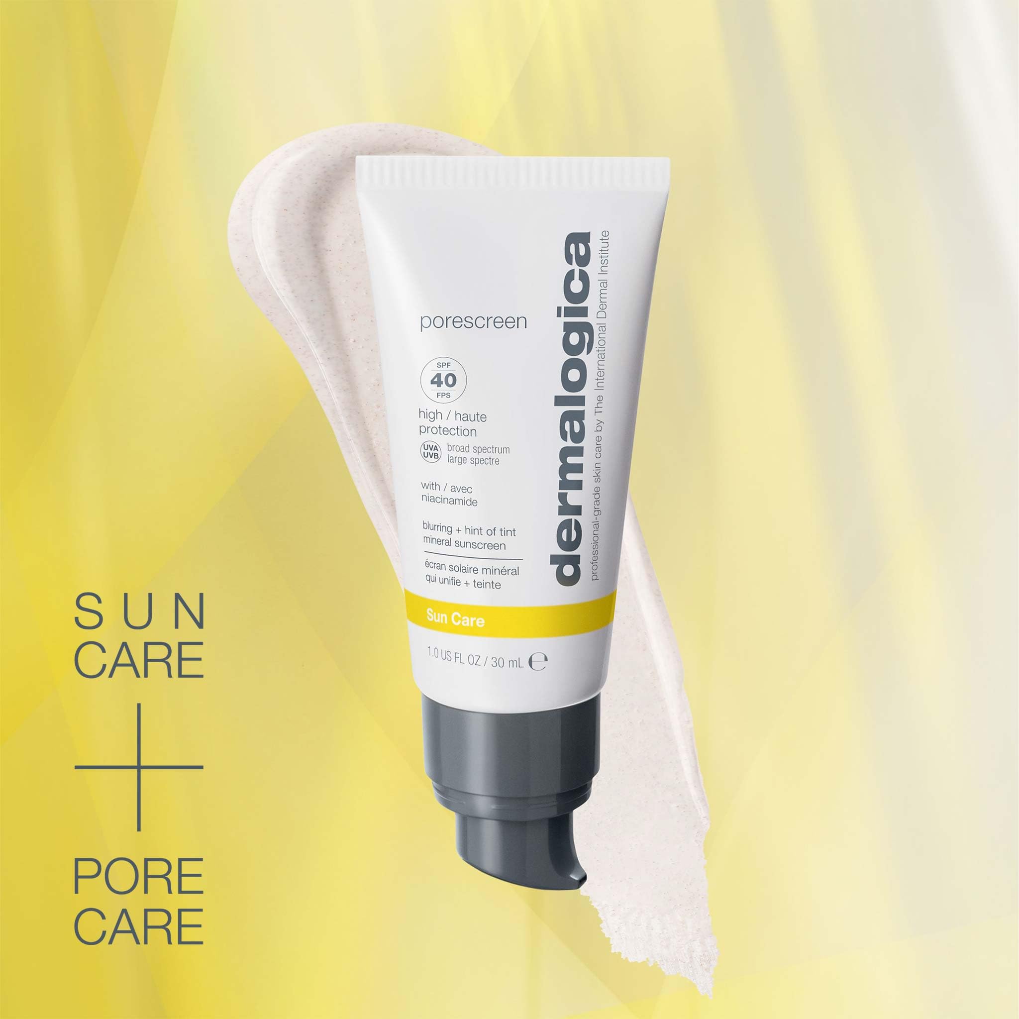 Dermalogica split-face before and after showing pore-blurring benefit
