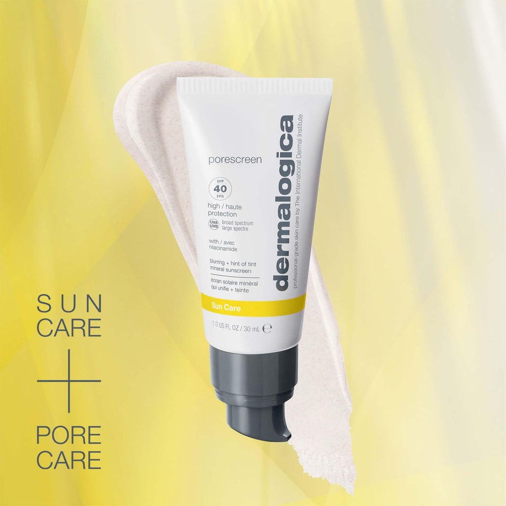 Dermalogica split-face before and after showing pore-blurring benefit