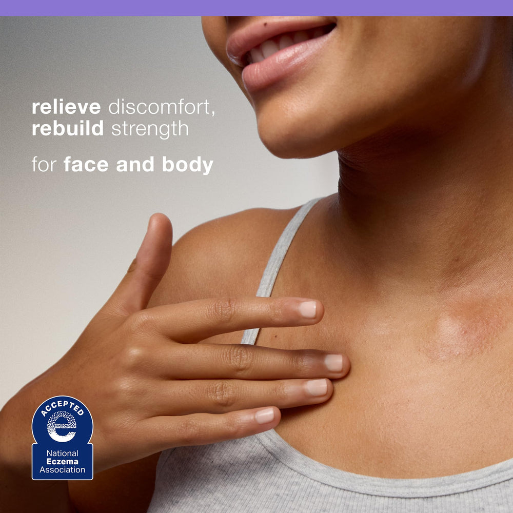 Dermalogica serum applied to elbow to soothe reactive skin patches