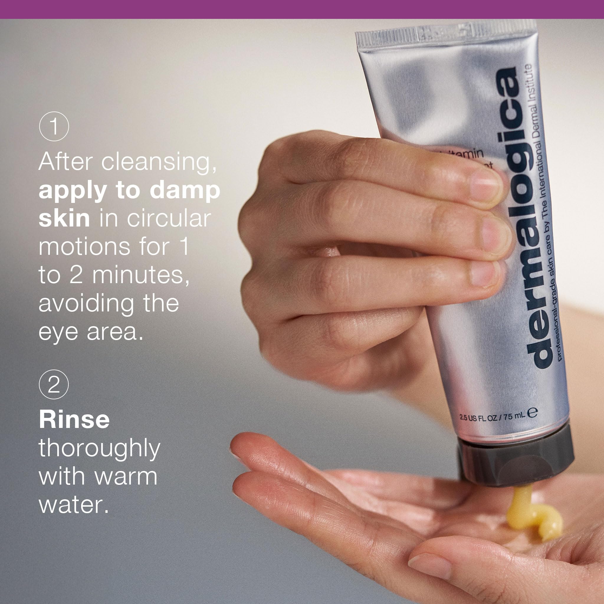 Dermalogica before and after skin stripe showing smoother, brighter results
