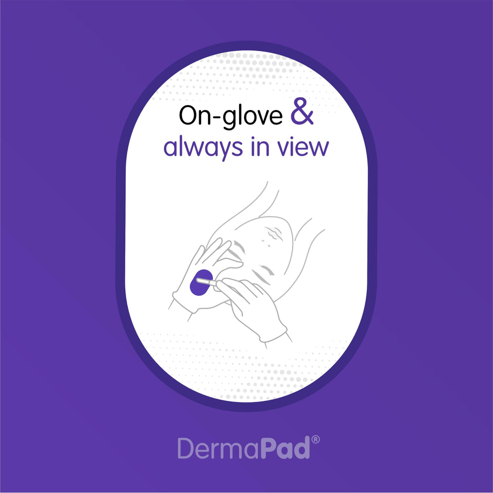 Dermapad encapsulated in removed glove for sanitary disposal by Dermapad