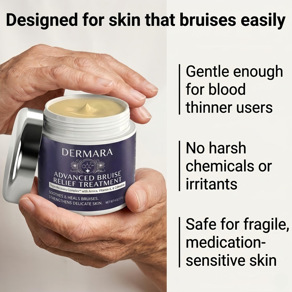 Dermara bruise cream label closeup showing vitamin K, arnica and antioxidant list