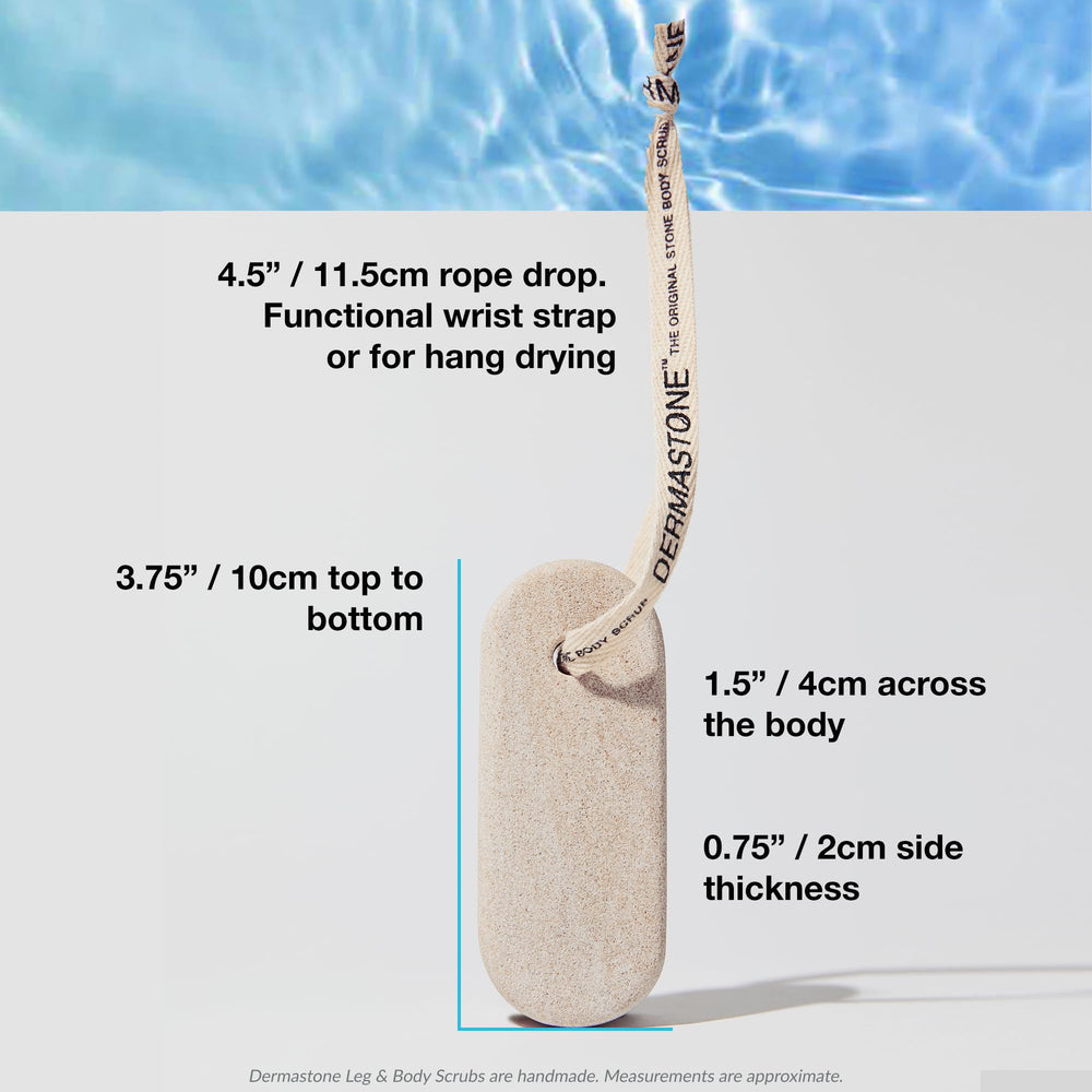Dermastone before and after leg texture comparison illustrating improved skin smoothness