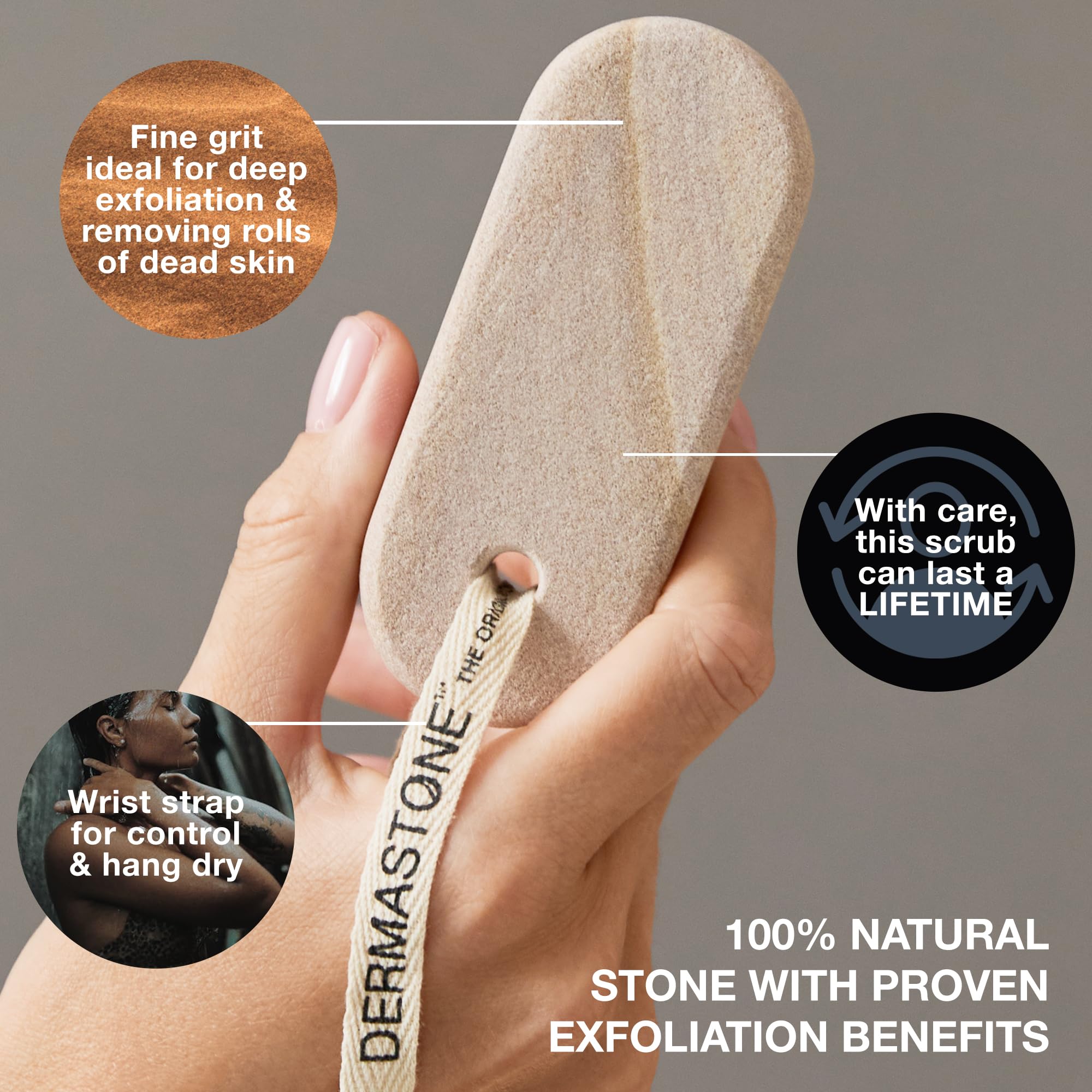 Dermastone scrubbing calloused heel highlighting foot exfoliation and softer skin benefit