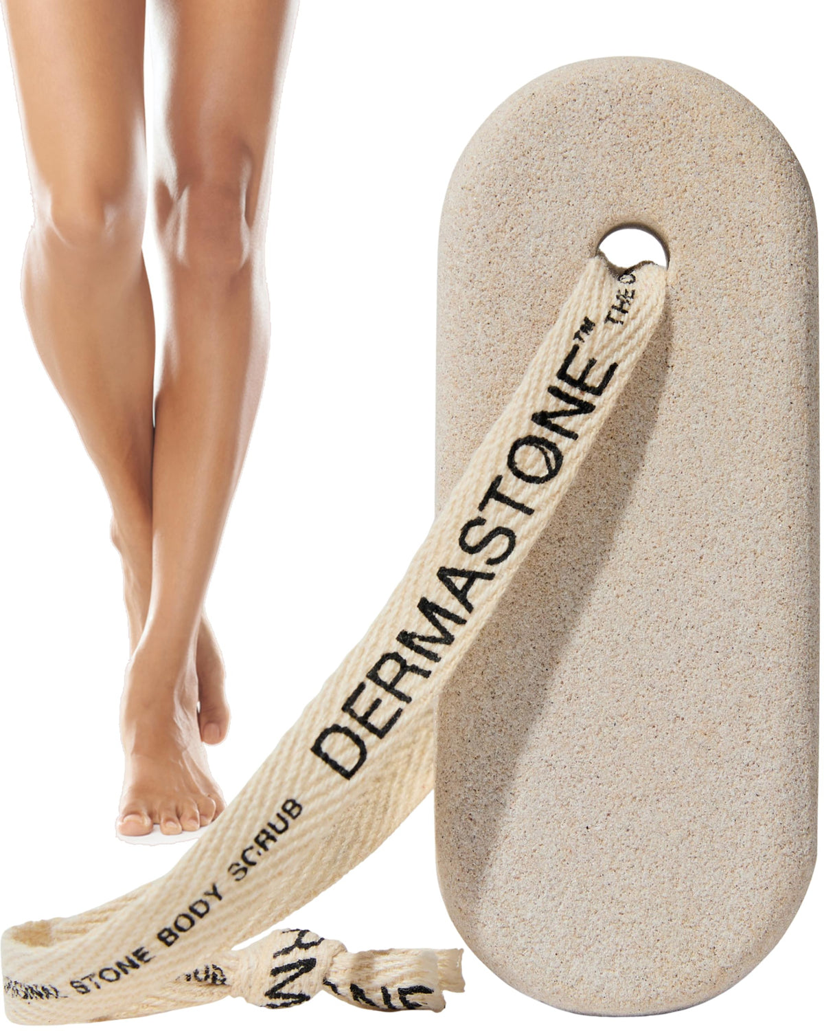 Dermastone front view of stone scrub showing durable shape and benefit: long-lasting exfoliation