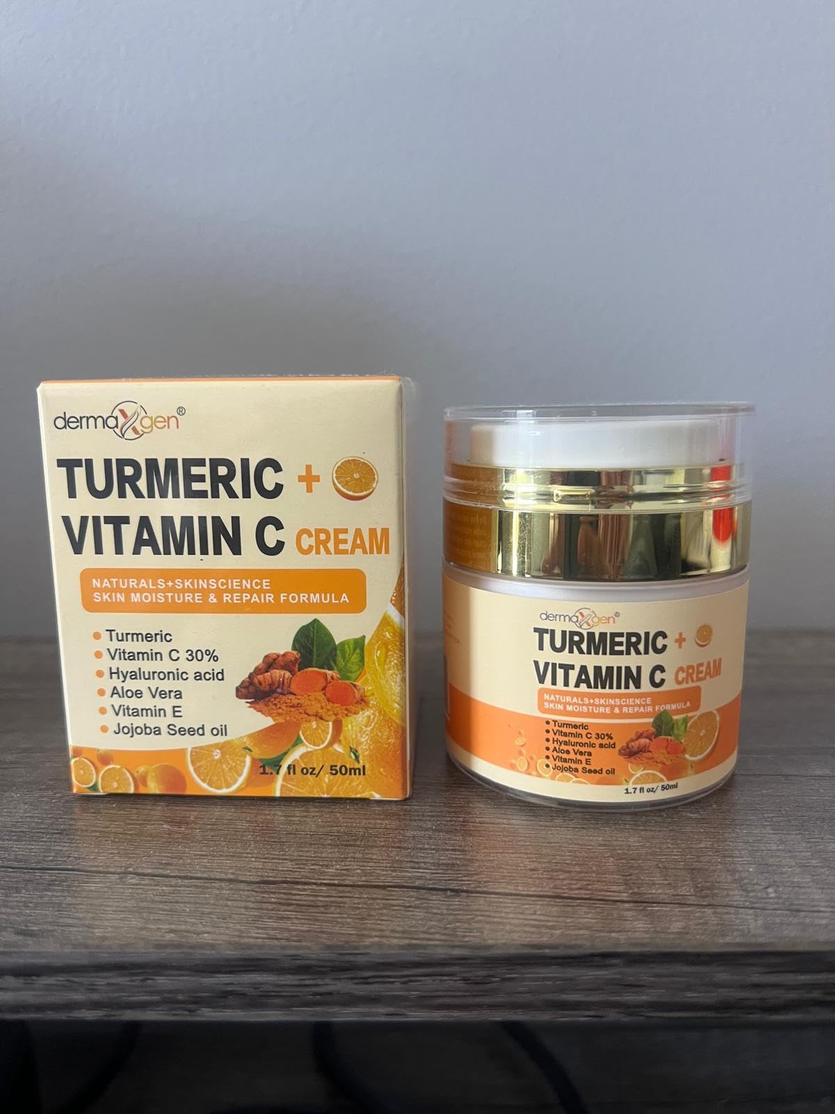 DERMAXGEN lifestyle scene on vanity, presents daily skincare ritual and glow results