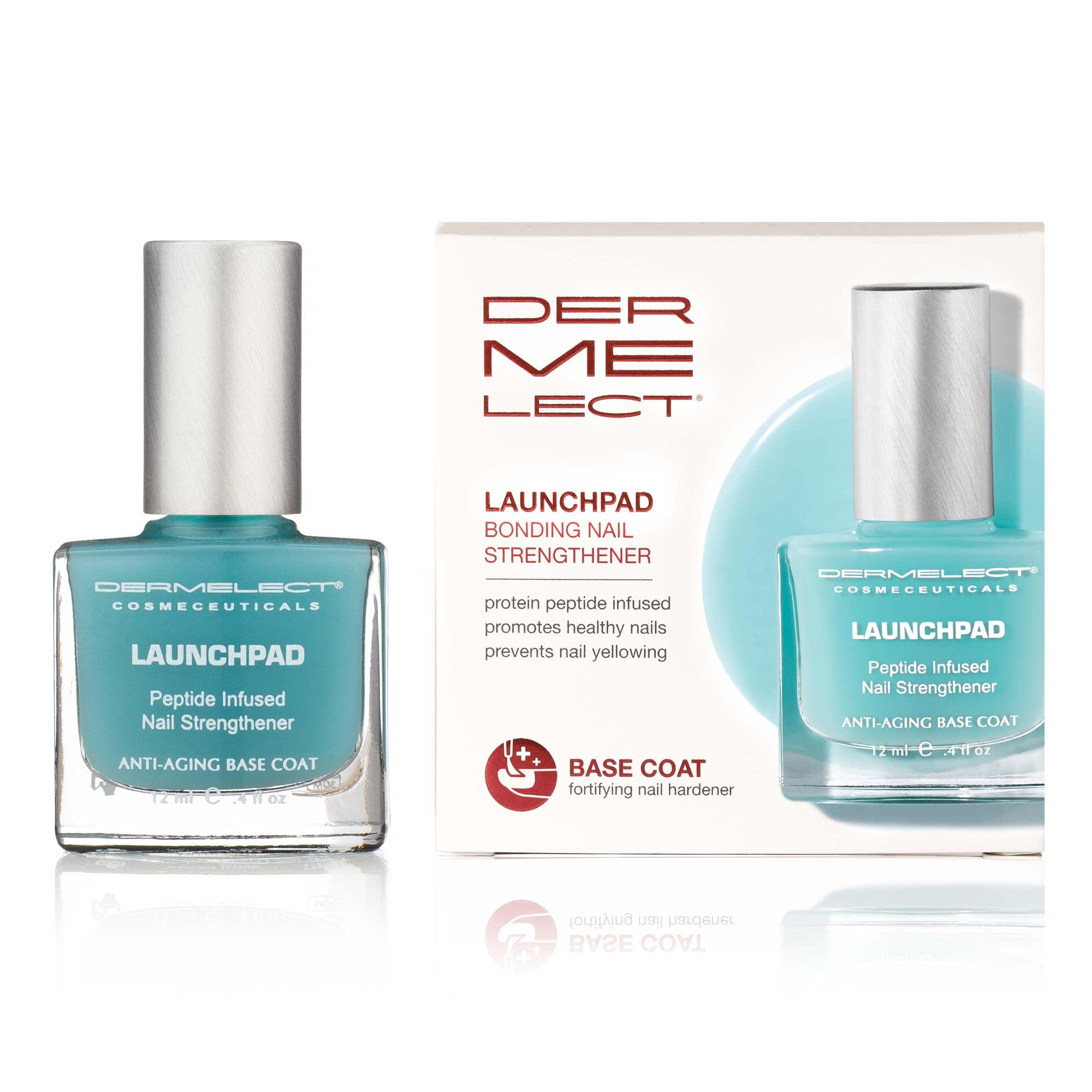 Dermelect Launchpad front bottle showing clear strengthener benefits