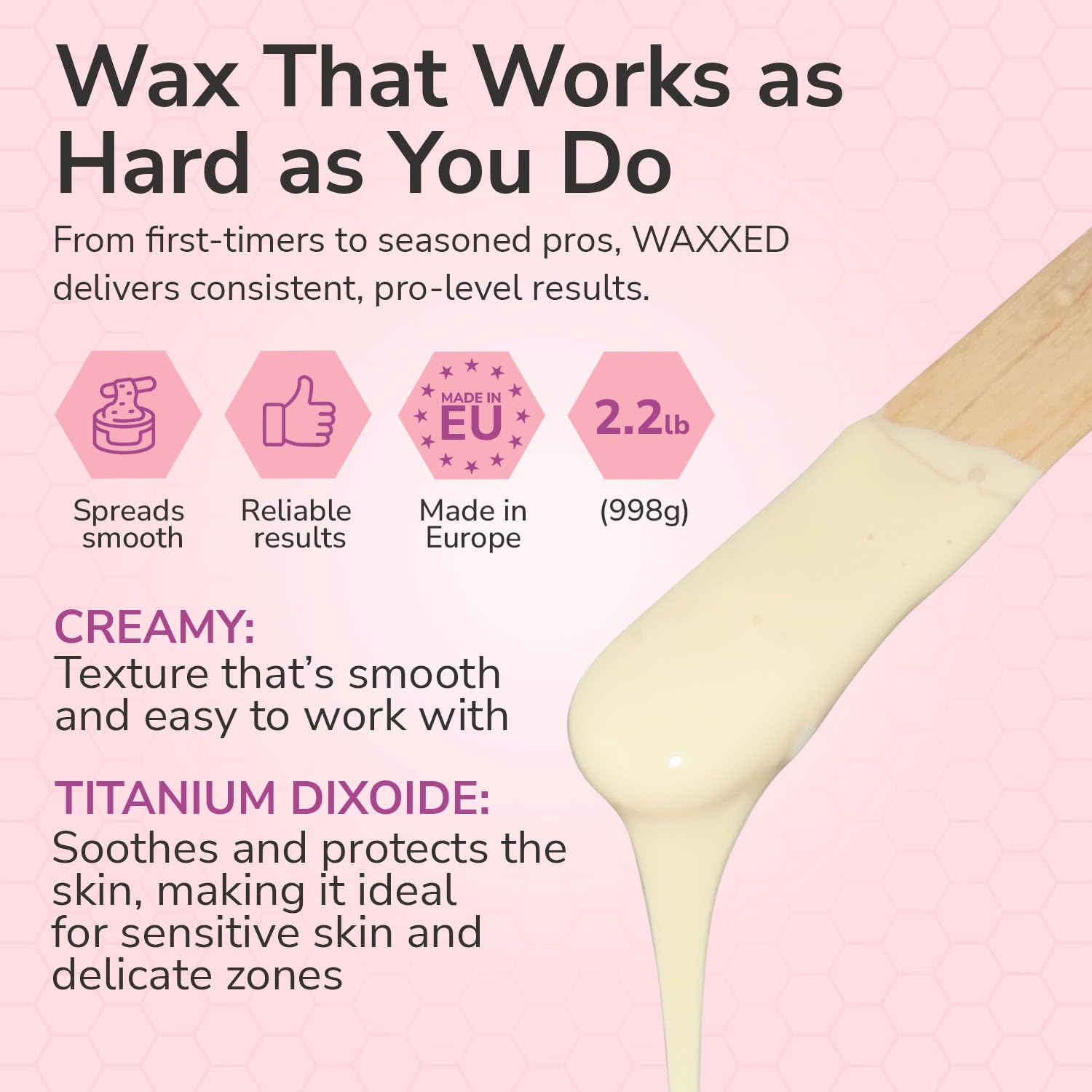 Dermwax WAXXED bead texture close-up showing creamy consistency for smooth spread