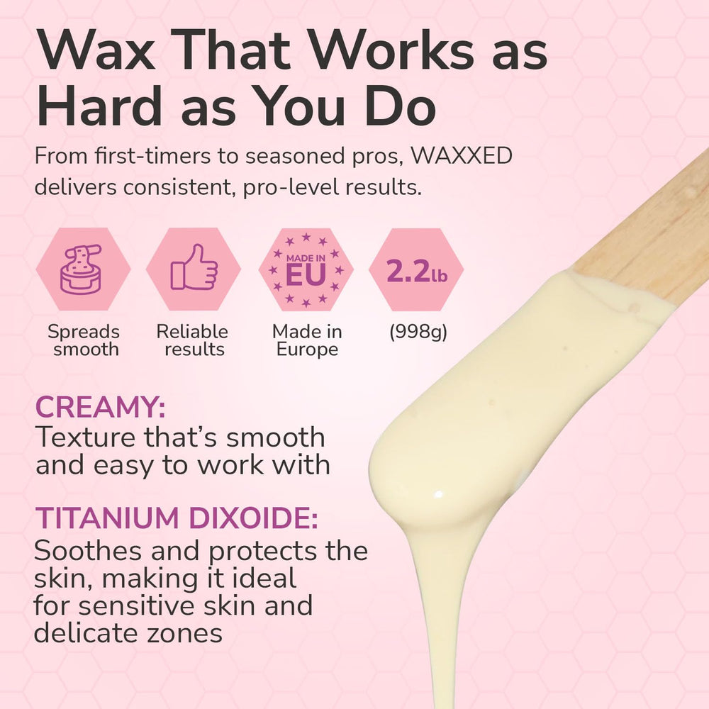 Dermwax WAXXED bead texture close-up showing creamy consistency for smooth spread
