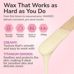 Dermwax WAXXED bead texture close-up showing creamy consistency for smooth spread
