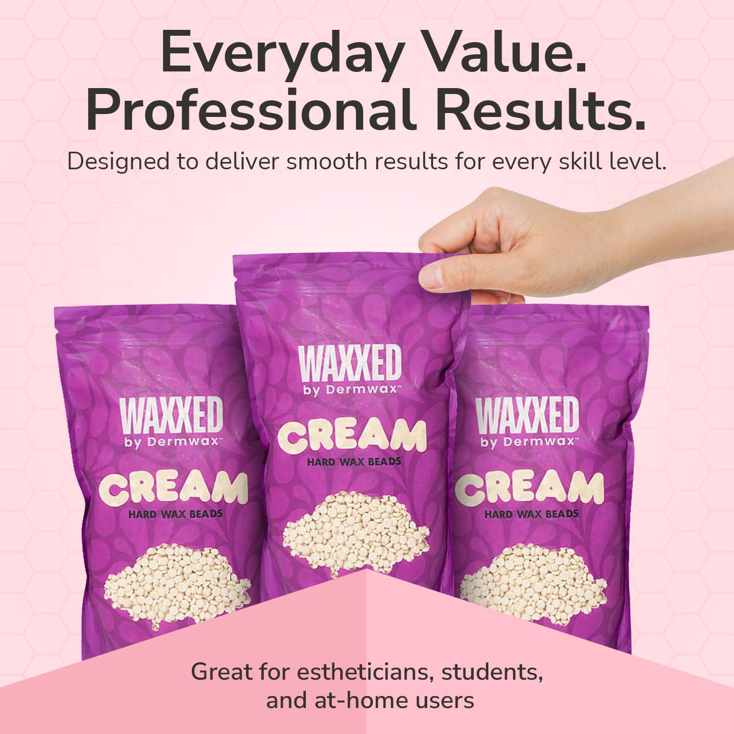 Dermwax WAXXED label and ingredient panel emphasizing professional European quality