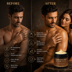 Derperzi being applied to shoulder highlighting hydration and smoothness