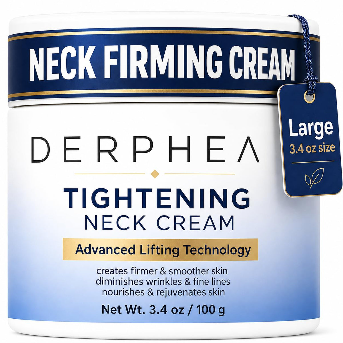DERPHEA front jar view showing product and brand, highlights targeted neck care
