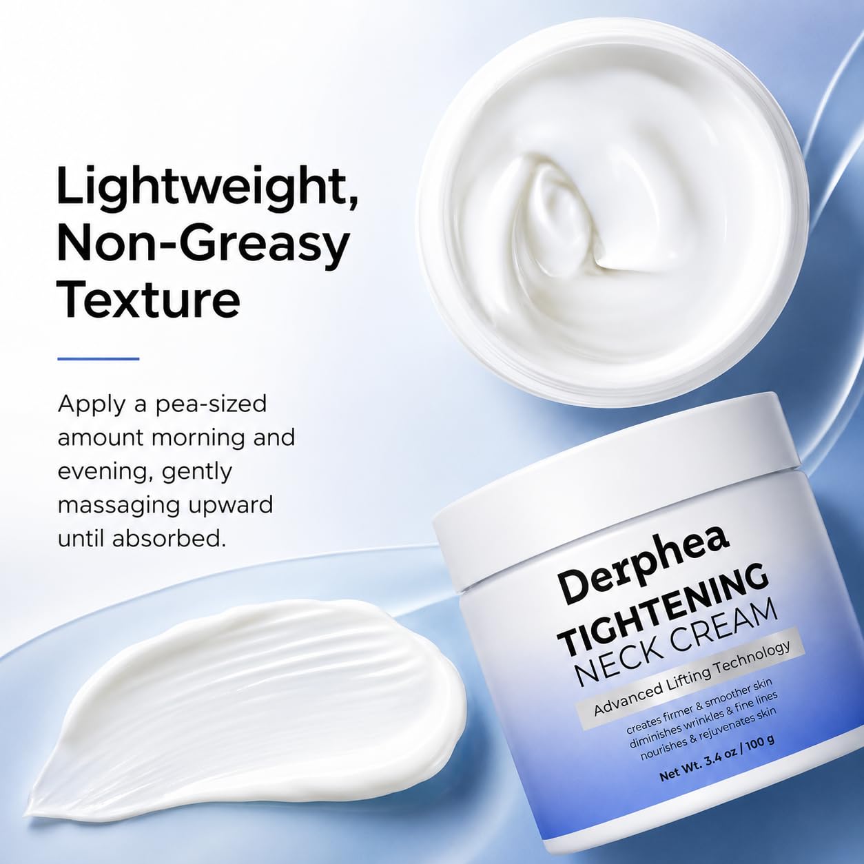 DERPHEA label close view showing key peptides and lifting technology information